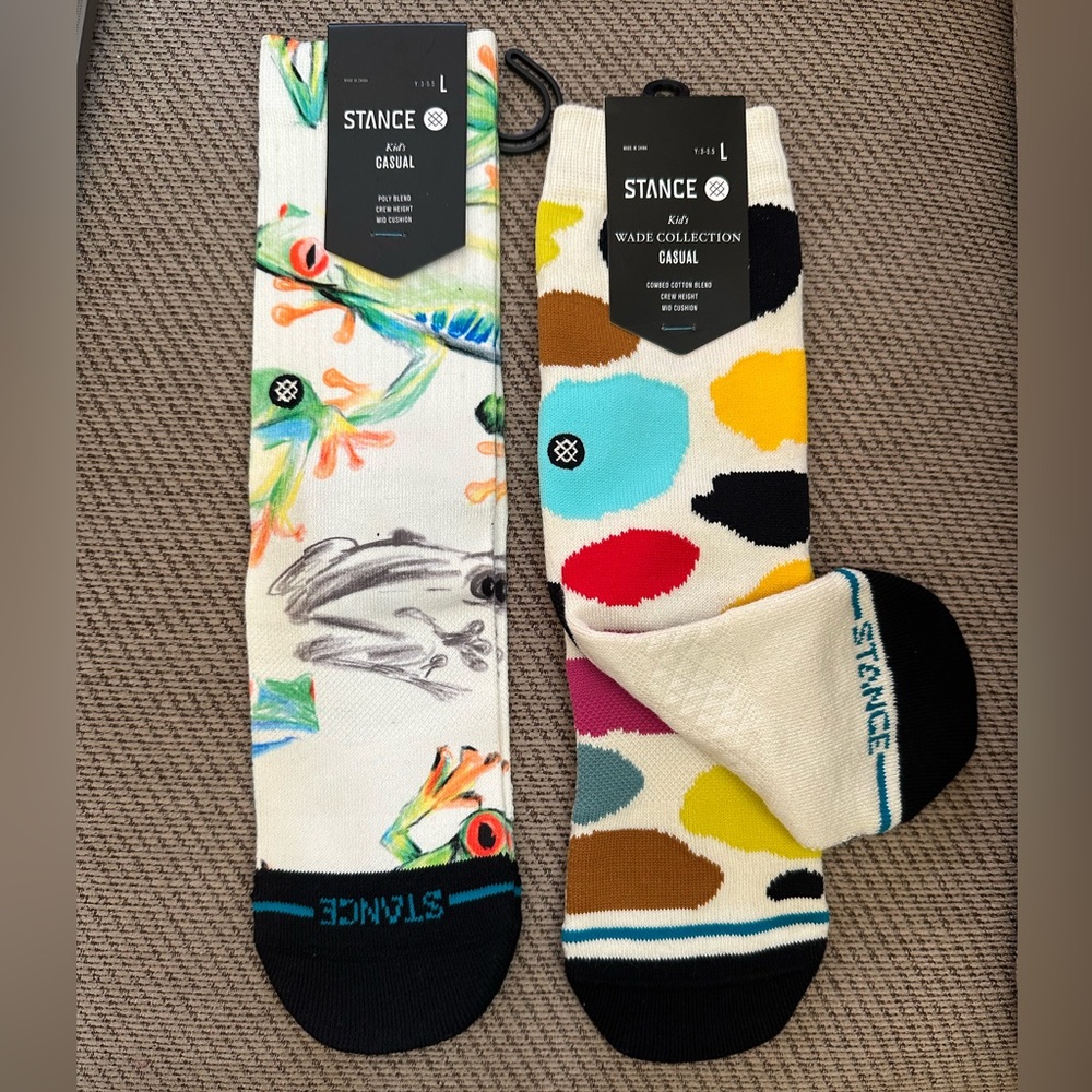 Stance Kids Multicolor Graphic Crew Socks - size large /shoe sz 3-5.5